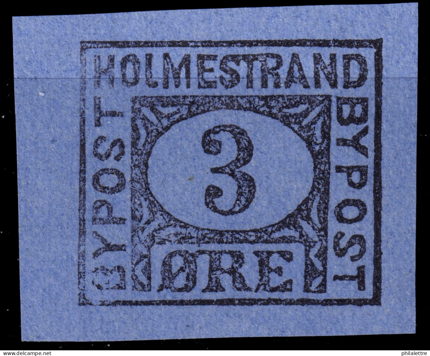 NORVÈGE / NORWAY - Local Post HOLMESTRAND 3øre Grey On Blue Reprint - No Gum - Local Post Stamps