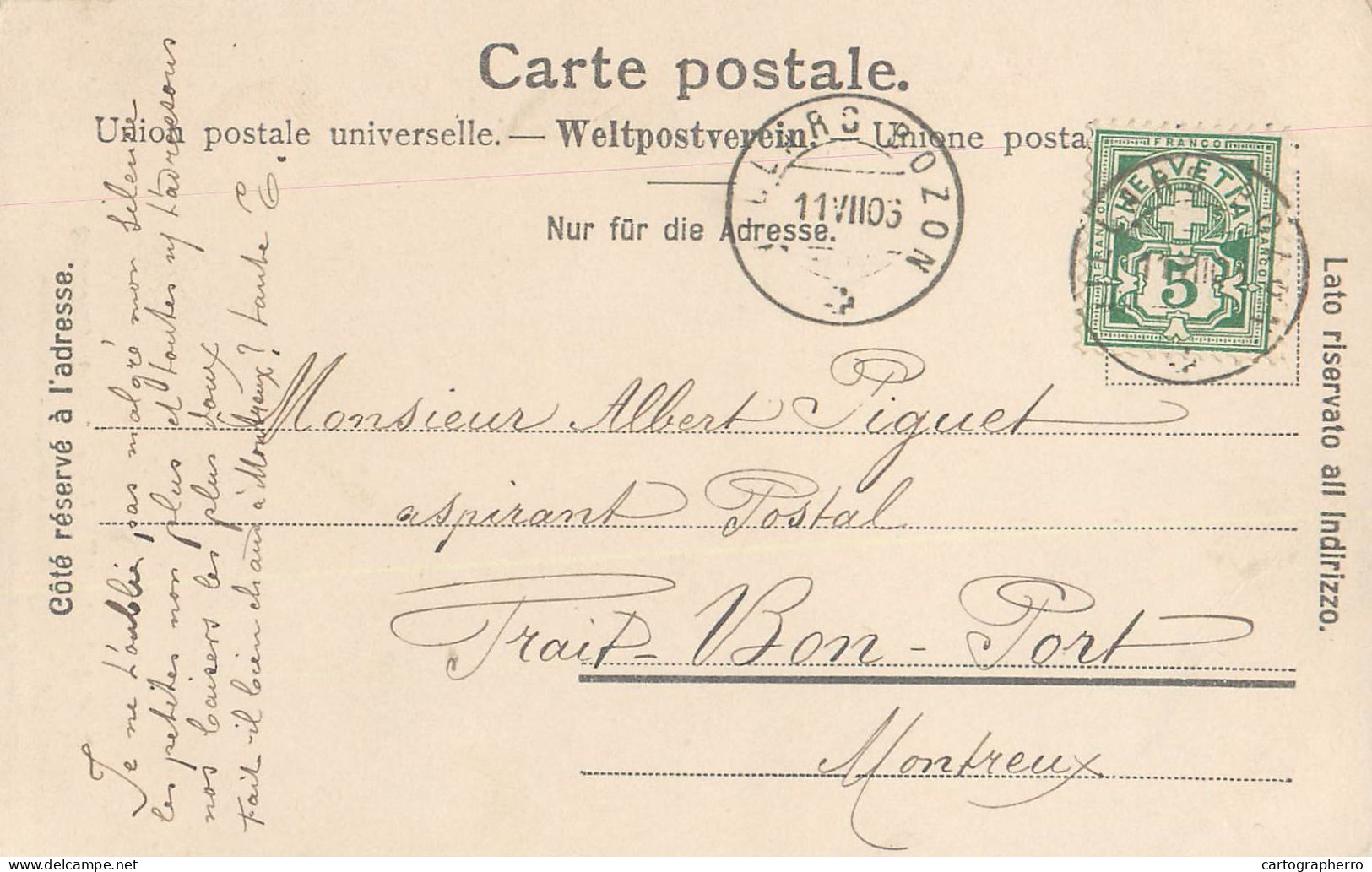 Suisse Archeologie Vaudoise Portail De La Grange A Cuarnens Correspondence Monsieur Albert Piguet Montreux 1906 - Cuarnens