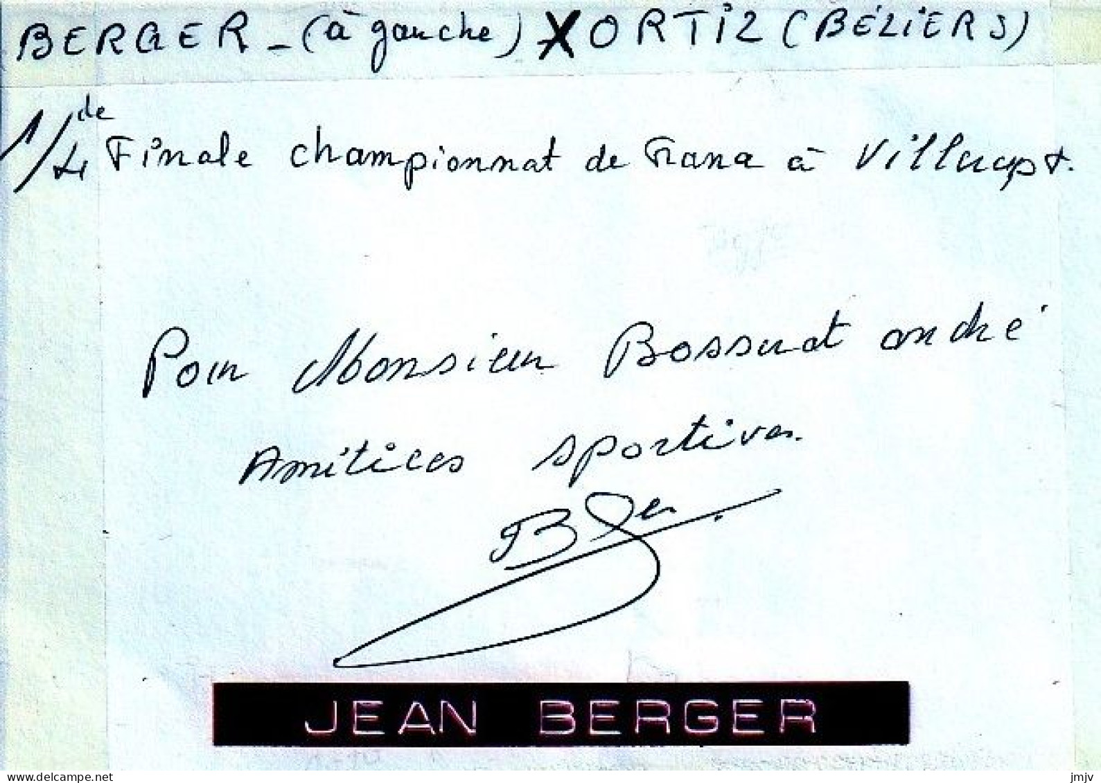 BOXE, Jean BERGER DEDICACE - Autogramme