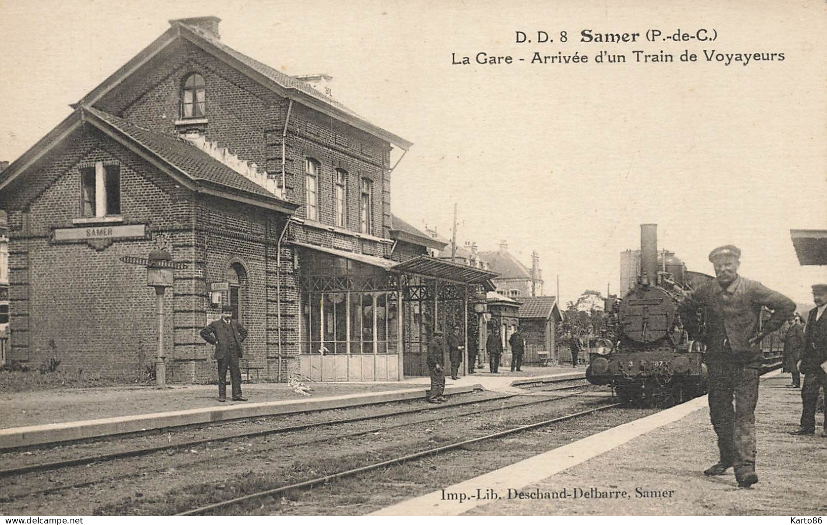 Samer * La Gare * Arrivée D'un Train De Voyageurs , Locomotive Machine * Ligne Chemin De Fer Pas De Calais * Villageois - Samer