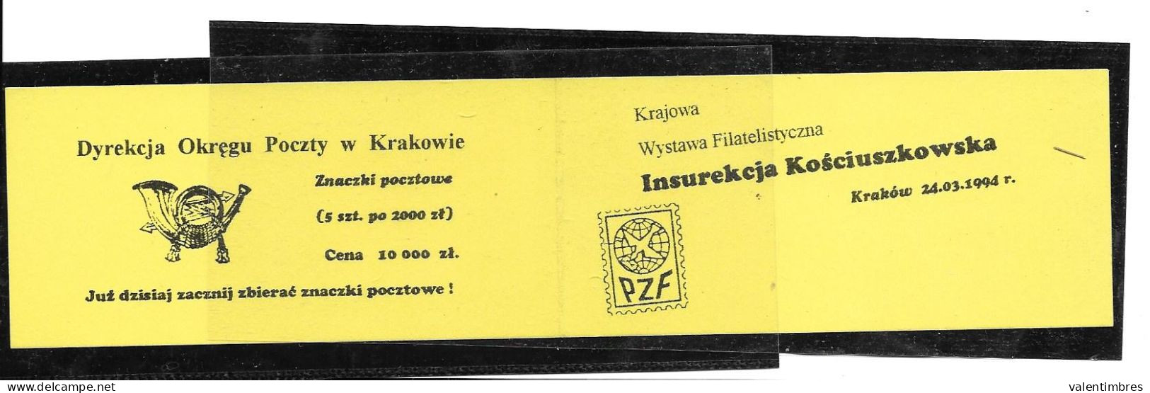 Carnet Booklet Markenheftchen Pologne Polen Poland   Fi 8 Insurekcja Kosciuszko  Krakow 24.03.1994 Rare  2 Scans Polska - Postzegelboekjes