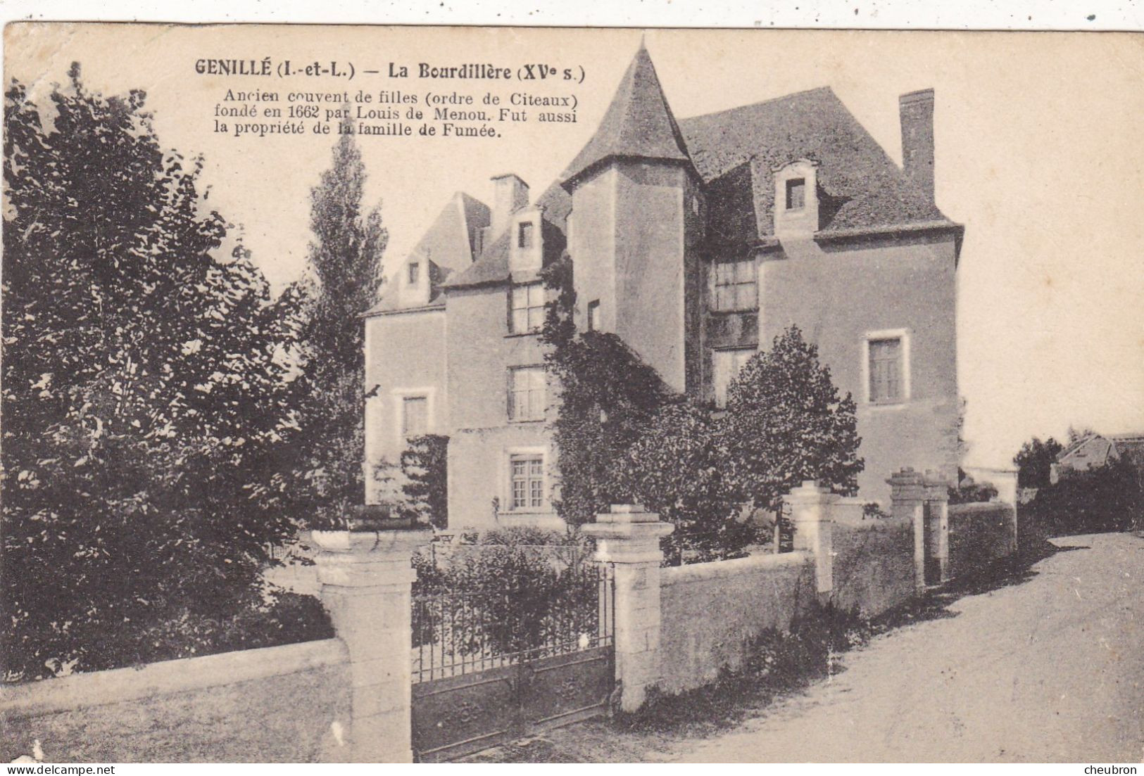 37. GENILLE. CPA. CHATEAU DE LA BOURDILLERE. + TEXTE ANNEE 1916 - Genillé