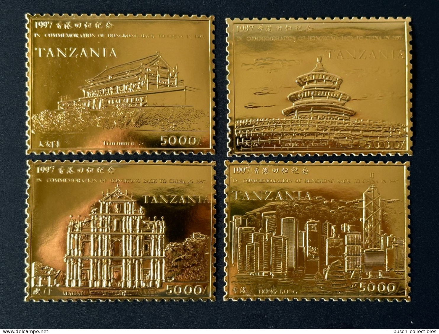 Tanzanie Tanzania 1997 Mi. ? Gold Or 100th Anniversary In Commemoration Of Hong Kong Back To China Temple Heaven Macau - Sonstige & Ohne Zuordnung