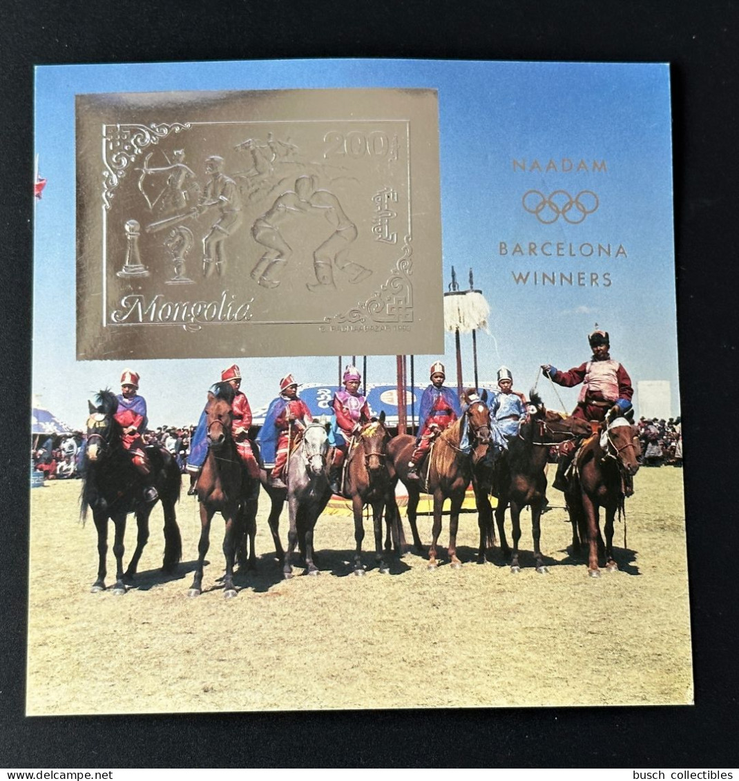 Mongolie Mongolia 1993 Mi. Bl. 209 Silver Argent Olympic Games Barcelona 1992 Chess Horse Cheval Pferd Jeux Olympiques - Paarden