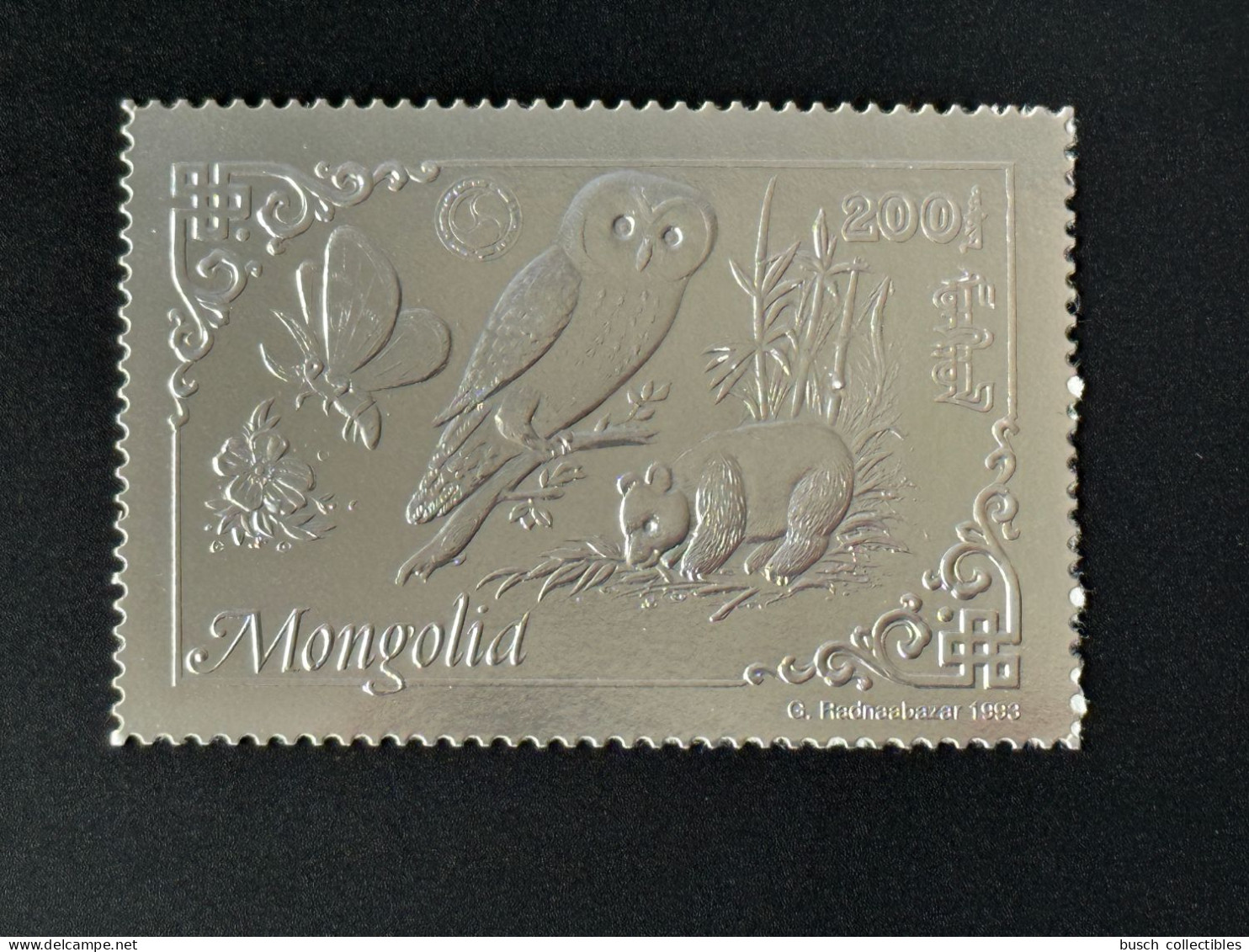 Mongolie Mongolia 1993 Mi. 2476 A Silver Argent Rotary Lions Butterfly Owl Eule Panda Papillon Schmetterling Chouette - Schmetterlinge