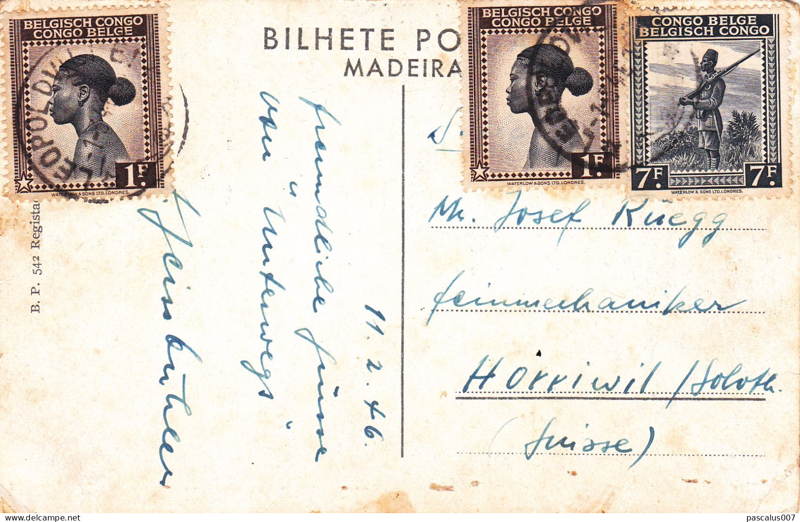 B01-422 237 X2 244A Curiosité Carte Postale De Madeire Postée Au Congo Belge Vers La Suisse - 1884-1894