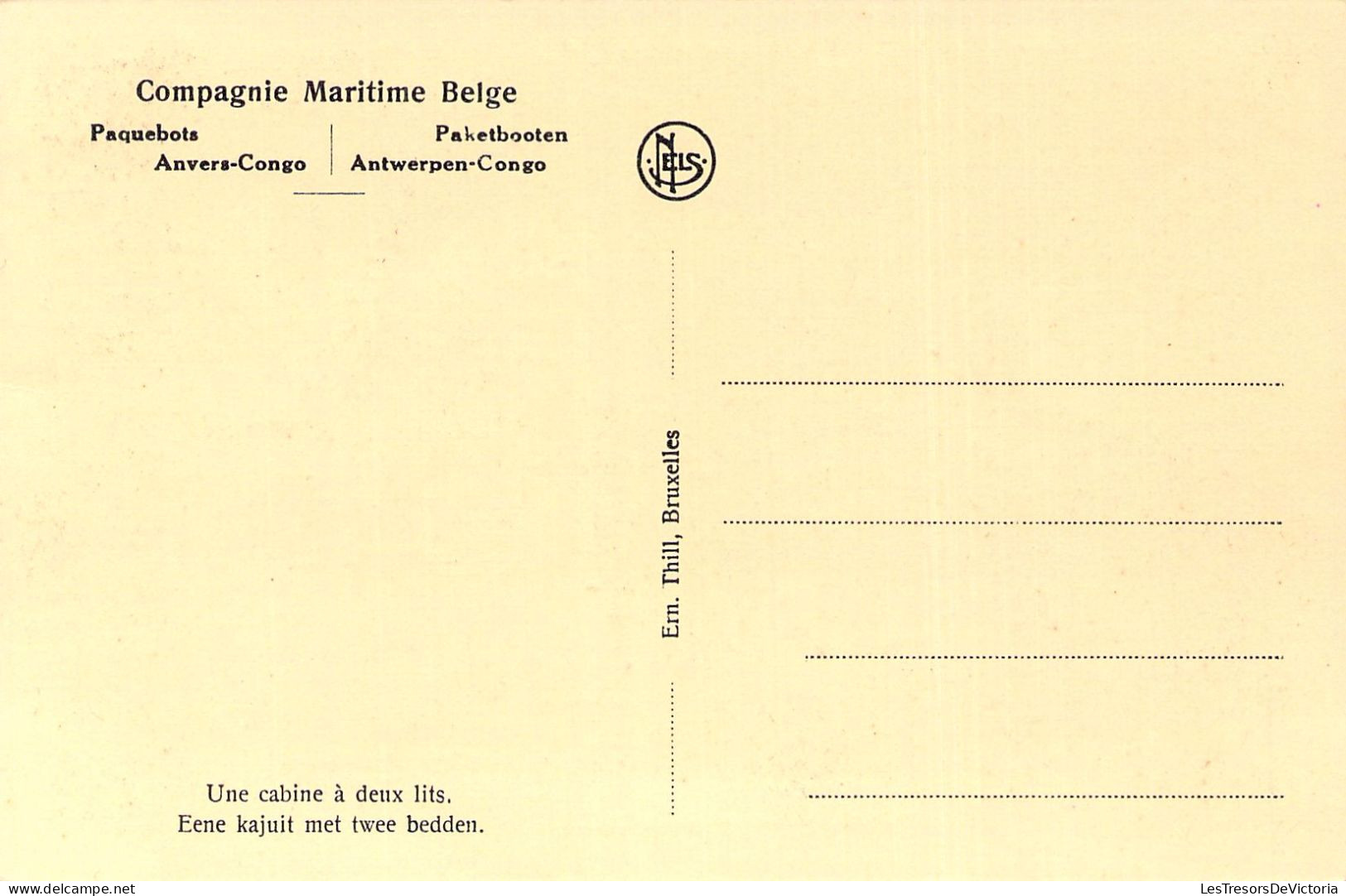 CONGO BELGE - Compagnie Maritime Belge - Une Cabine à Deux Lits - Carte Postale Ancienne - Belgisch-Kongo