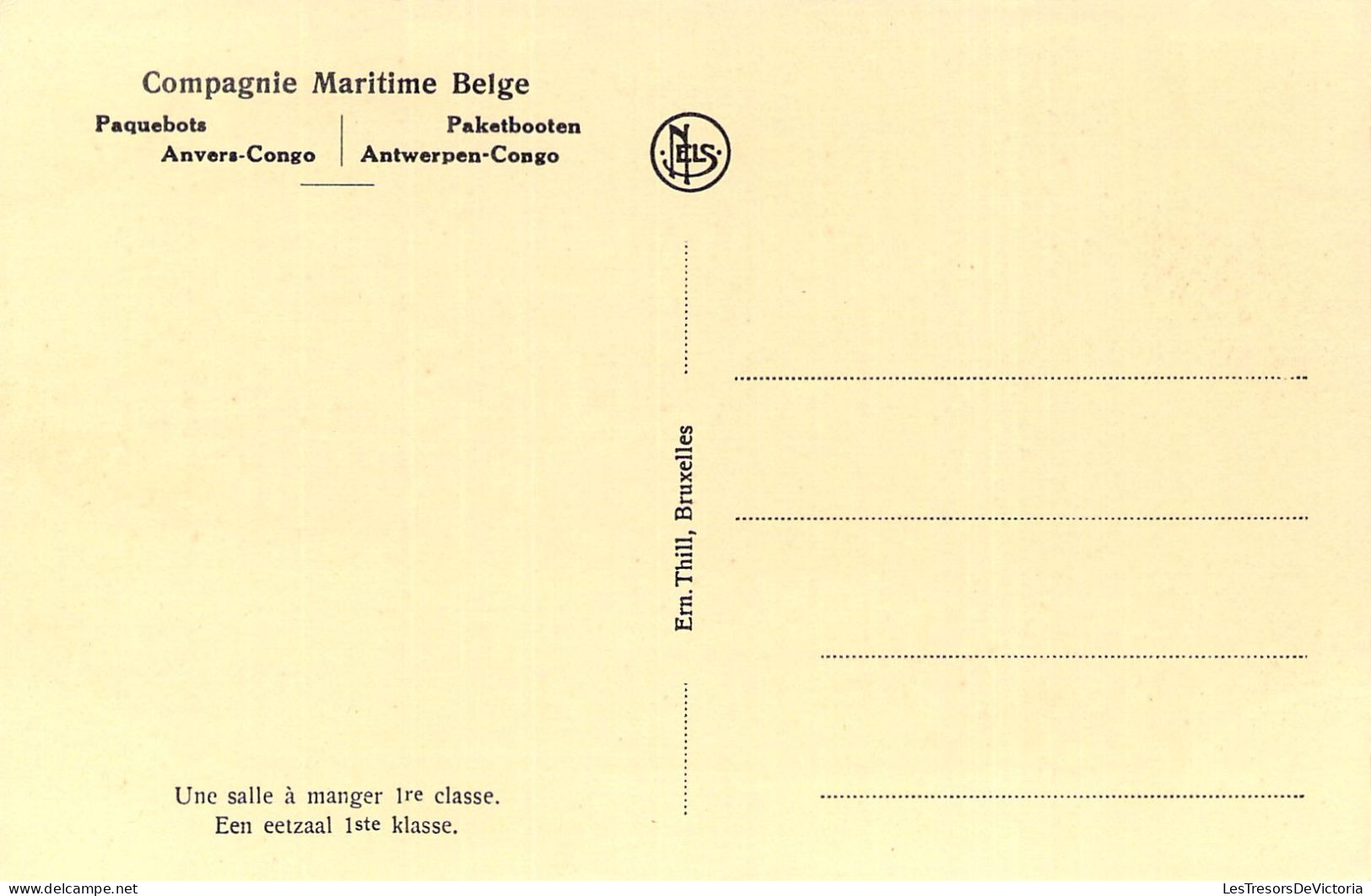 CONGO BELGE - Compagnie Maritime Belge - Une Salle à Manger 1er Classe - Carte Postale Ancienne - Belgisch-Kongo