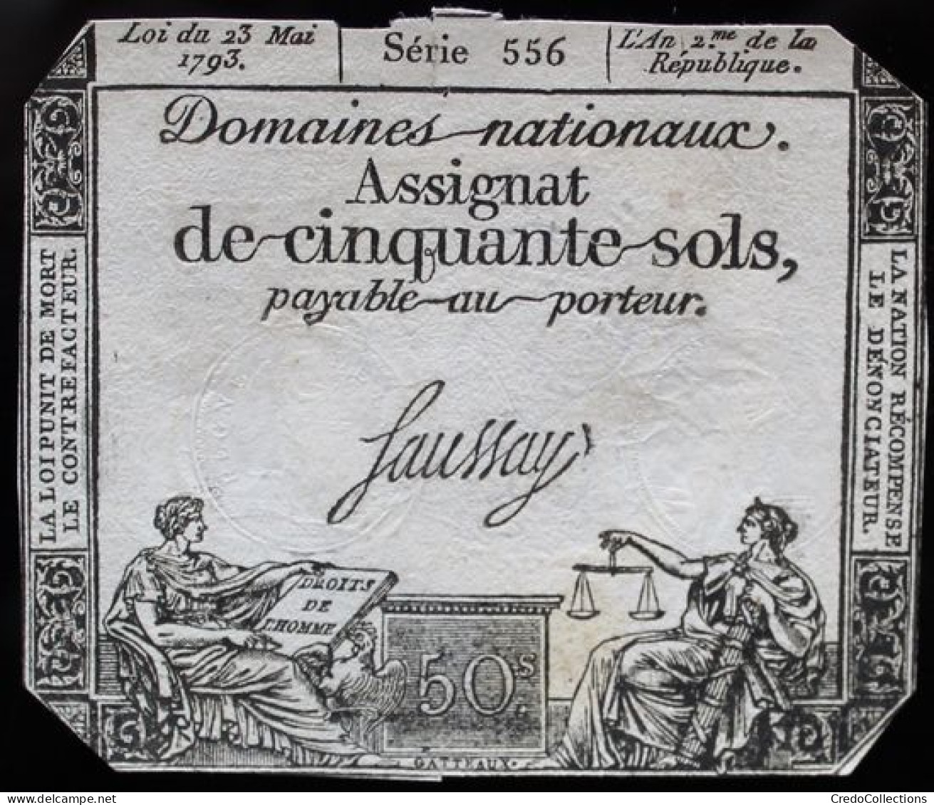 Francs - 50 Sols - 1792 - Série 556 - TB+ - Assignate