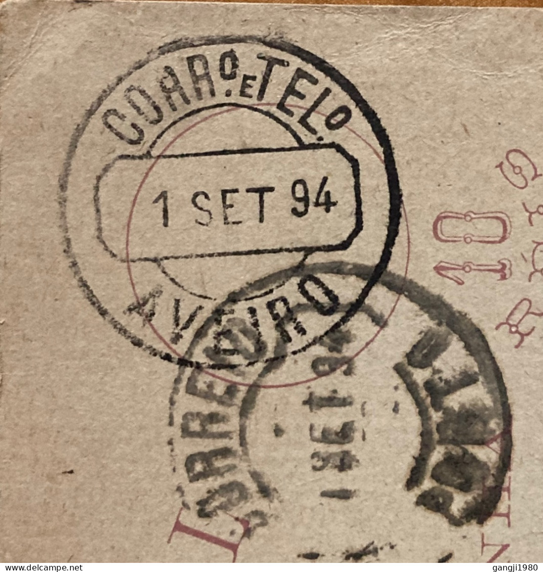 PORTUGAL 1894, STATIONARY CARD  USED,  PORTRAIT OF  KING CARLOS , AVEIRO & PORTO CITY CANCEL. - Briefe U. Dokumente