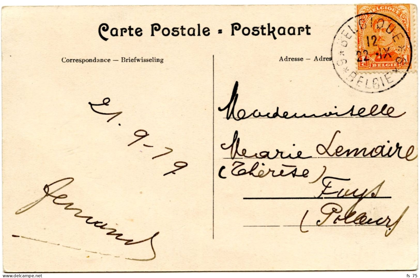 BELGIQUE - COB 135 SIMPLE CERCLE BILINGUE 6 * BELGIQUE * 6 SUR CARTE POSTALE DE GILEPPE, 1919 - Covers & Documents