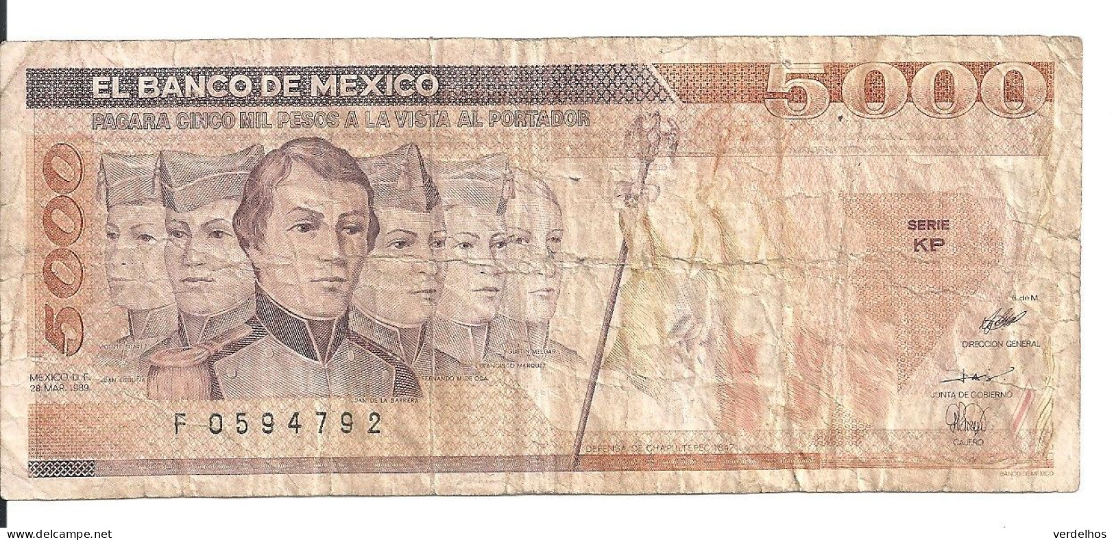 MEXIQUE 5000 PESOS 1989 VG+ P 88 C - Mexique