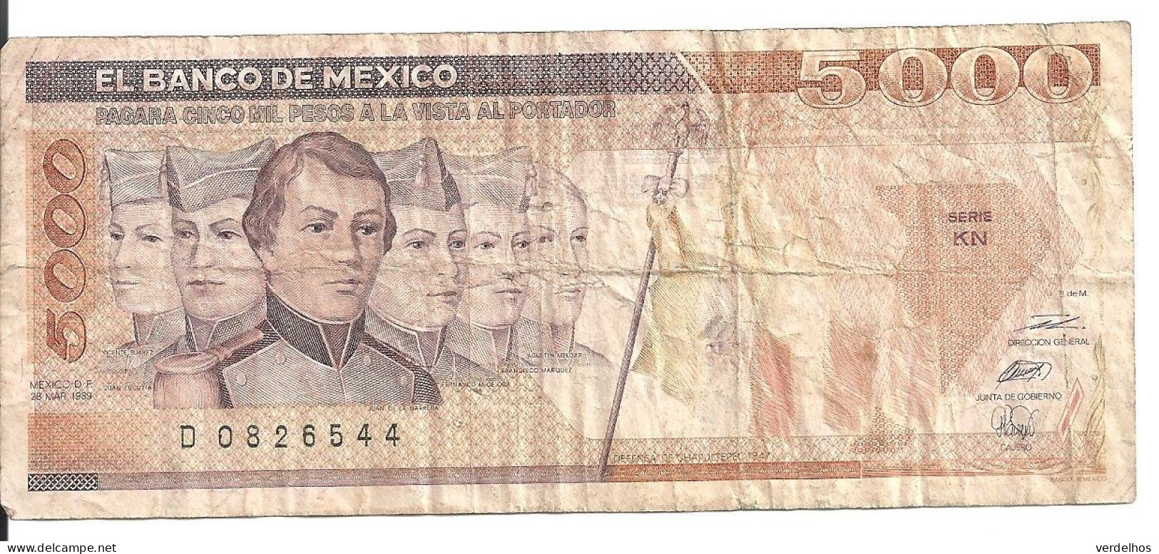 MEXIQUE 5000 PESOS 1989 VF P 88 C - Mexique