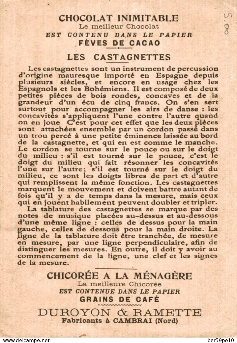 CHROMO CHOCOLAT INIMITABLE DUROYON & RAMETTE CAMBRAI LES CASTAGNETTES AU HAREM (GRENADE) - Duroyon & Ramette