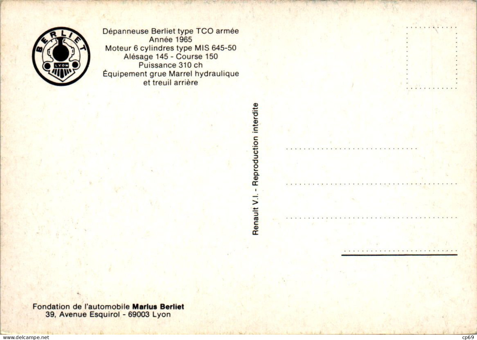 Carte Postale Moderne Dépanneuse Berliet Type TCO Armée Année 1965 .. Véhicule Militaire Military Veicolo 车辆 Vehículo 車両 - Transporter & LKW