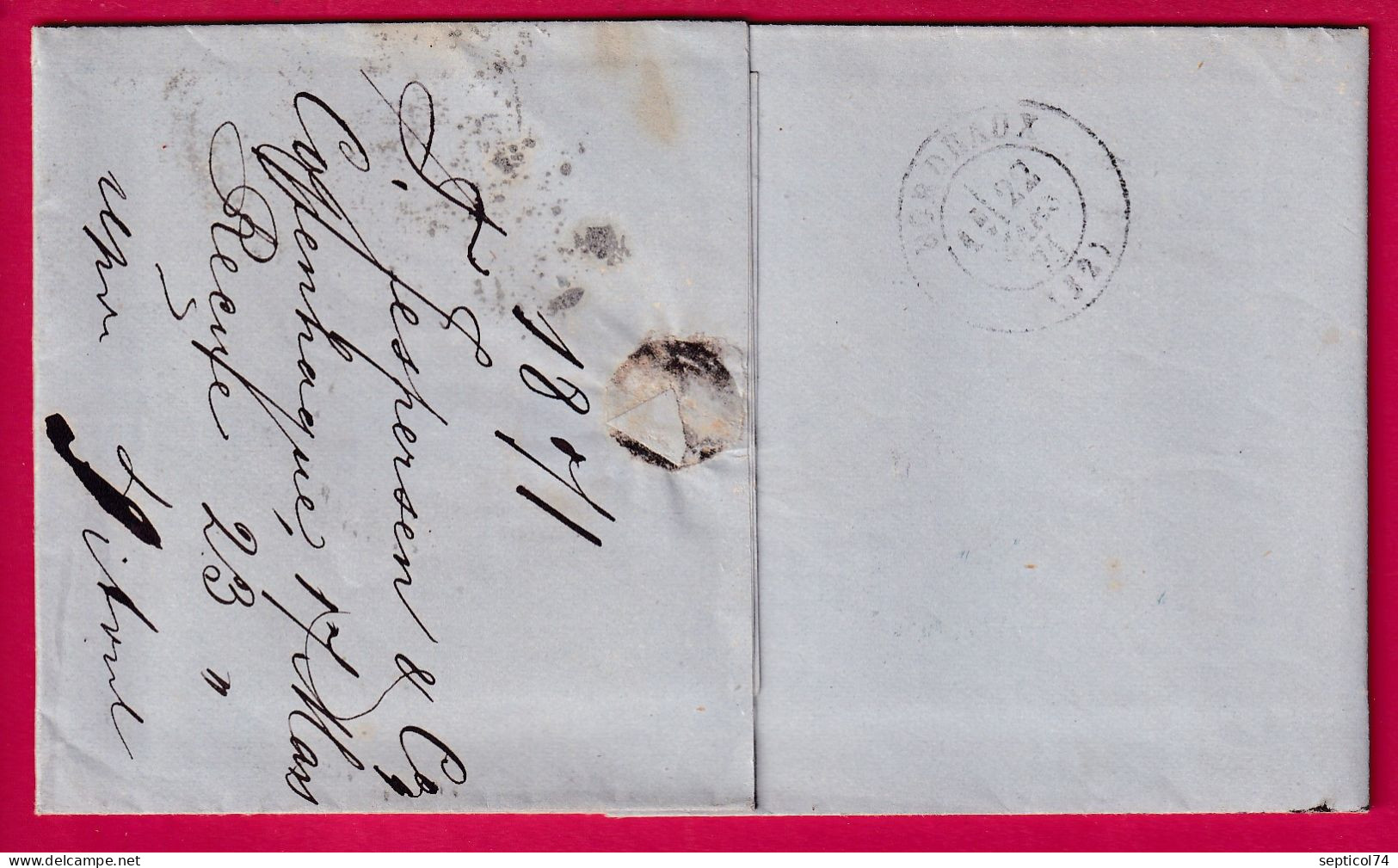 COPENHAGUE DANEMARK 1871 ENTREE 2 ERQUELINE 2 POUR BORDEAUX LETTRE COVER - ...-1851 Prephilately