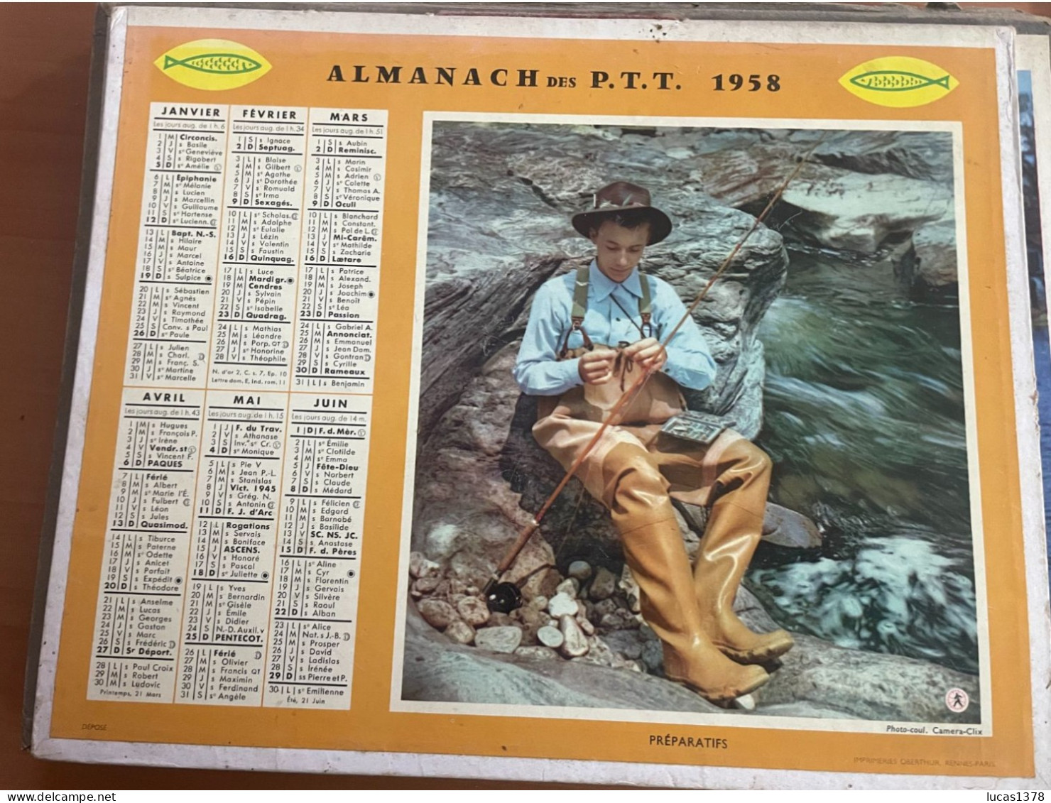 CALENDRIER ALMANACH DES POSTES  1958 / PECHE  / CHASSE - Big : 1941-60