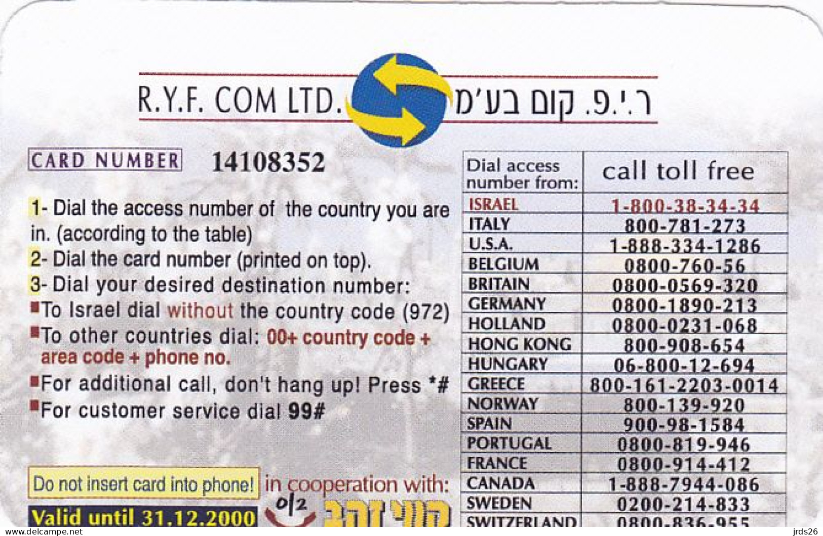Israel Phonecard Remote - - The Holy Land - Libya