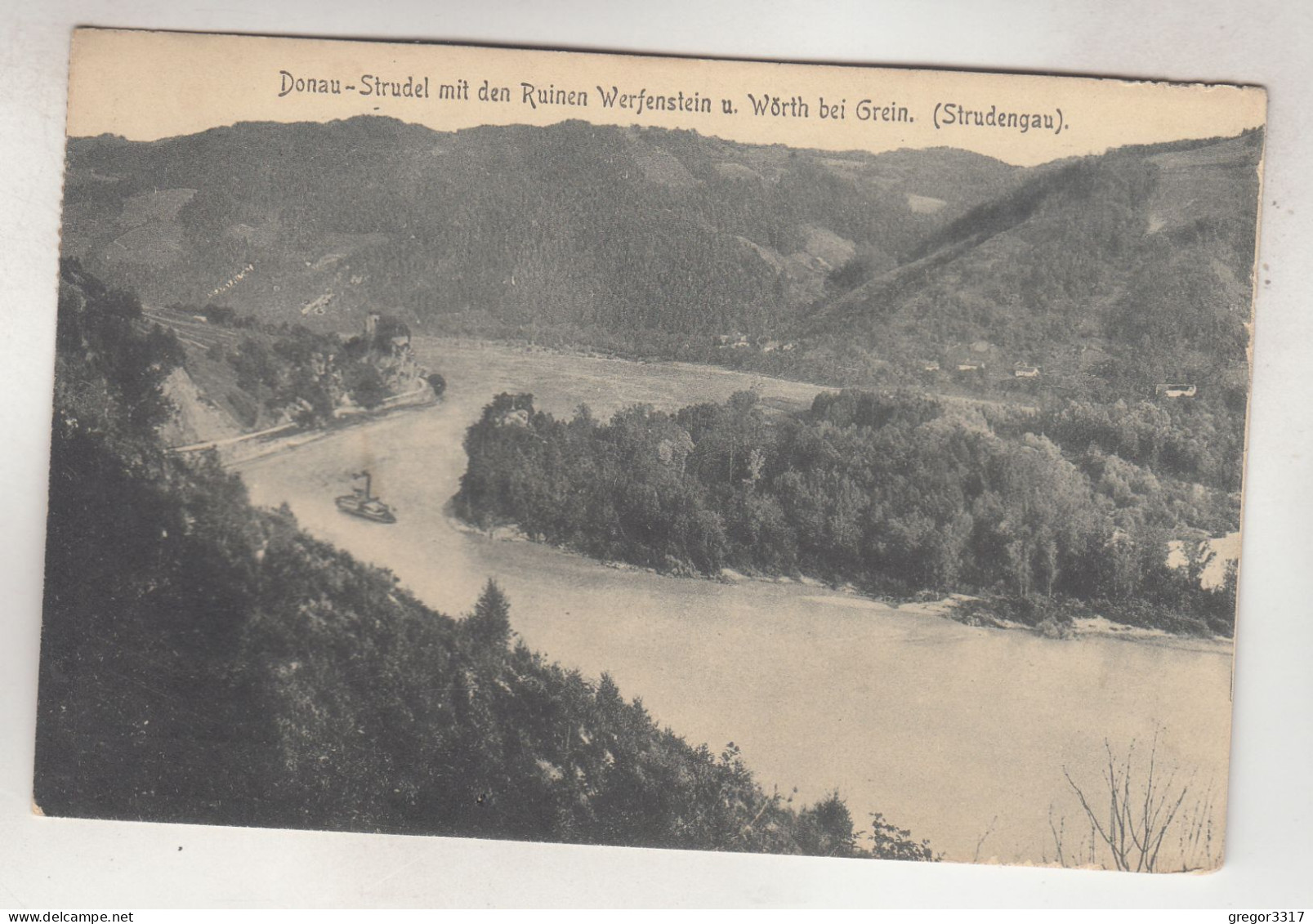 C6754) Donau Strudel Mit Den Ruinen WERFENSTEIN U. WÖRTH Bei GREINZ - Strudengau ALT 1917 - Grein