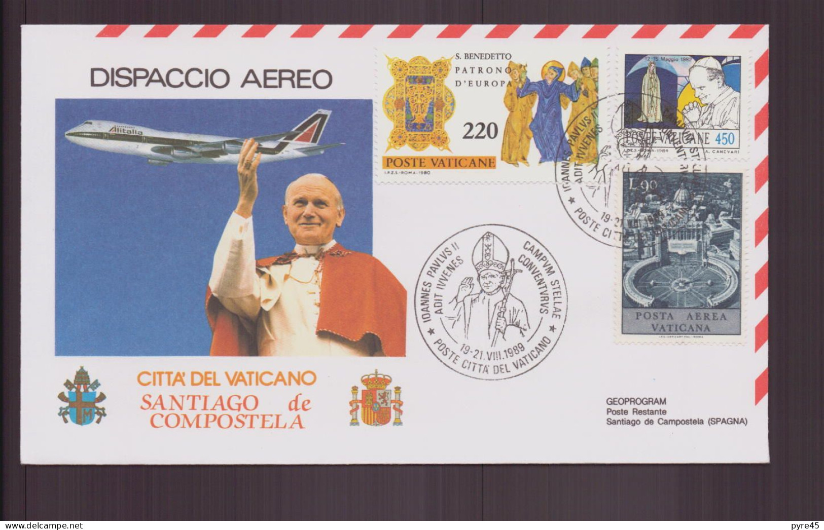 Vatican, Enveloppe Avec Cachet " Retour Du Pape Jean-Paul II " Visite à Santiago De Compostela Du 19 Août 1989 - Máquinas Franqueo (EMA)