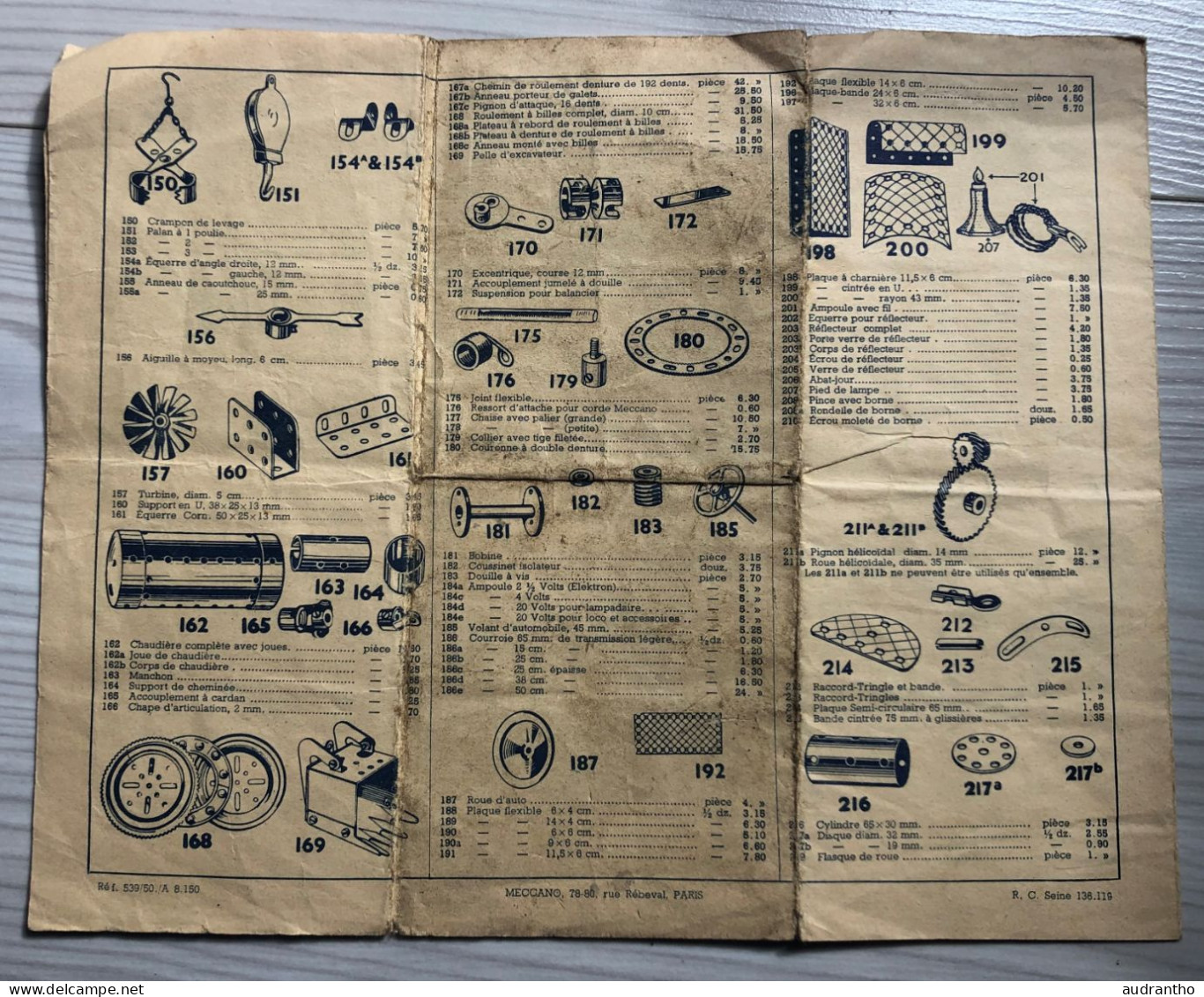 Ancien TARIF De 1939 - Jeu De Construction MECCANO - Meccano