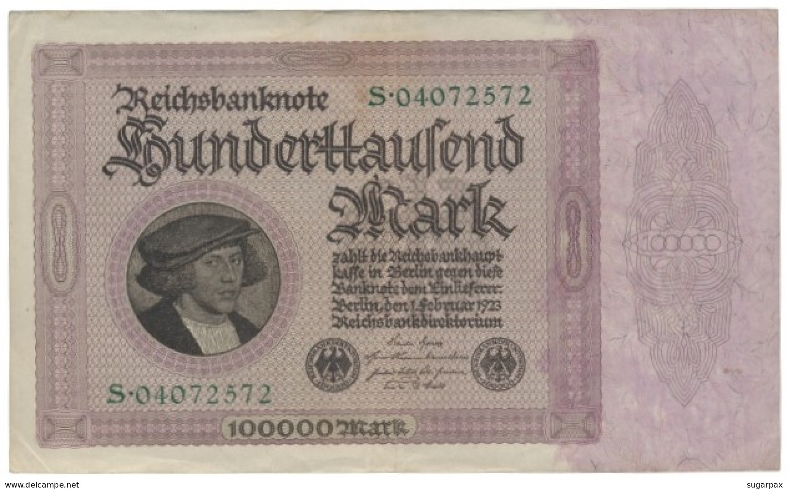 Germany - 100.000 Mark - 1.2.1923 - Pick: 83.a - Weimar Republic - Reichsbanknote - 100000 - 100.000 Mark
