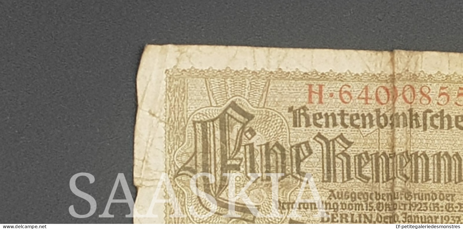 #BLT13 - 1 Eine Rentenmark H 64090855  - Monnaie Argent Billet Allemagne - 1 Rentenmark