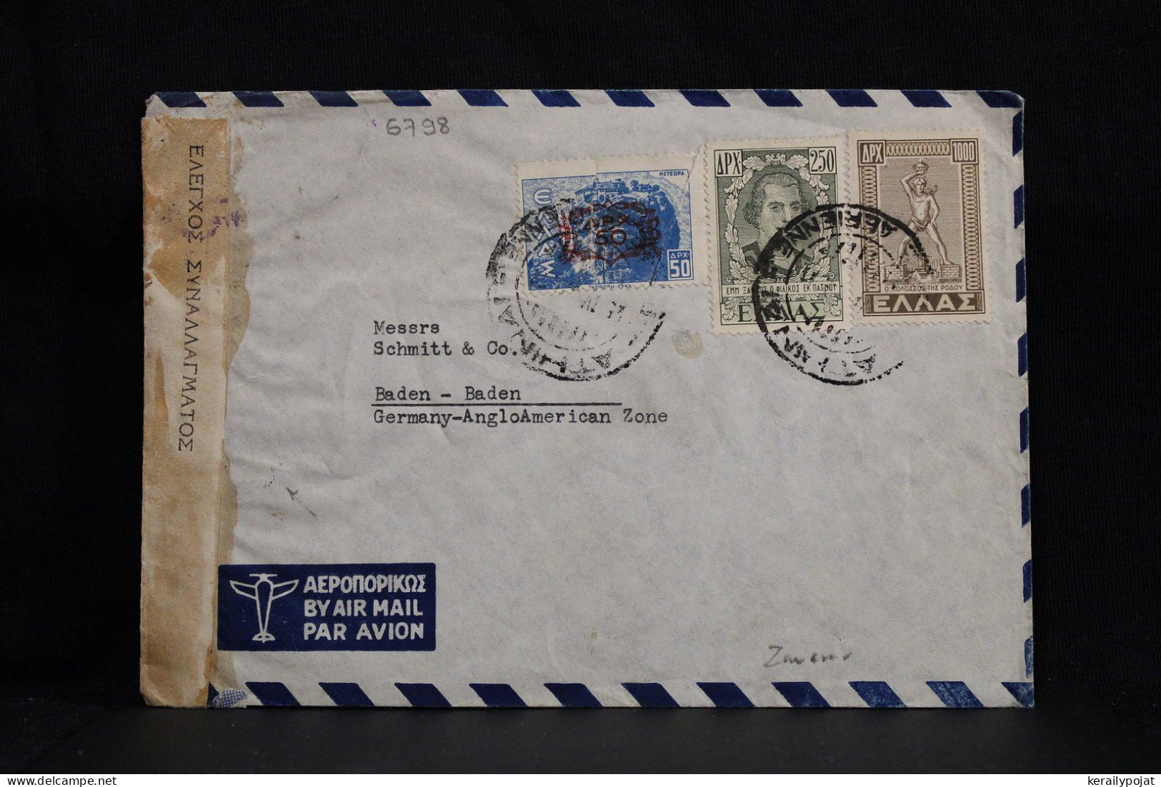 Greece 1940's Censored Air Mail Cover To Germany US Zone__(6798) - Storia Postale