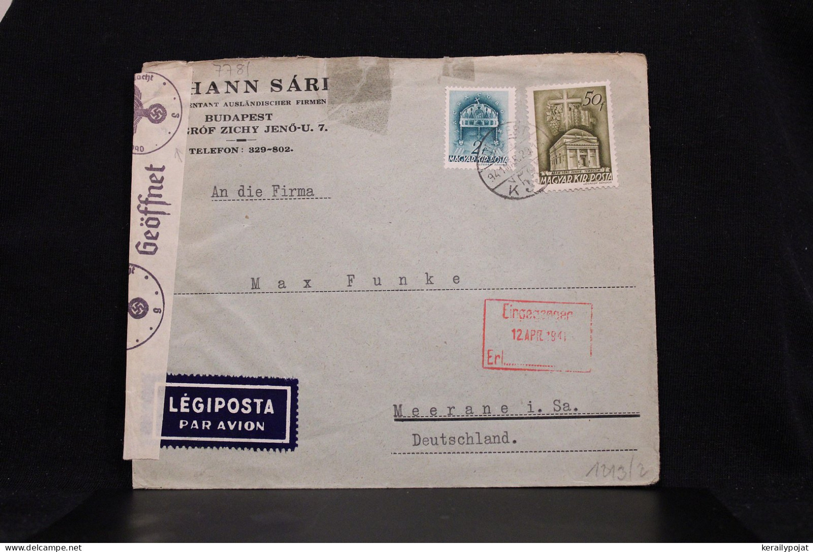 Hungary 1941 Budapest Censored Air Mail Cover To Germany__(7781) - Lettres & Documents