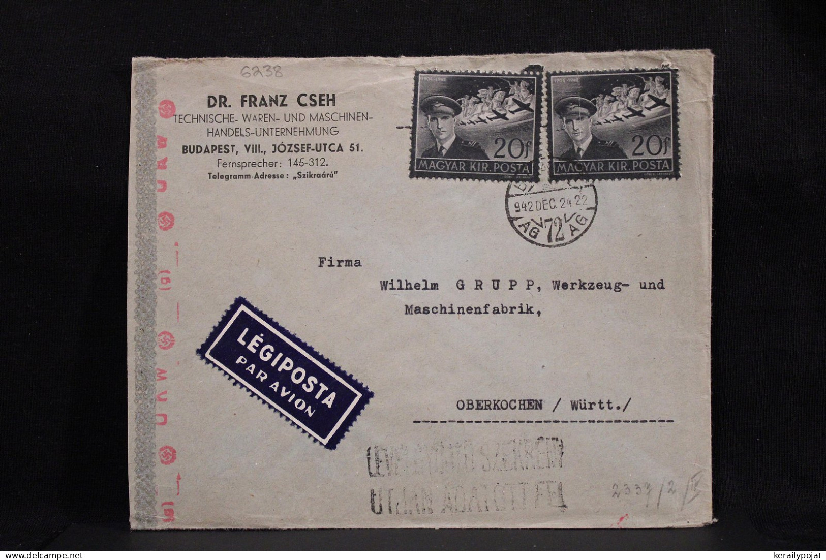 Hungary 1942 Budapest Censored Air Mail Cover To Germany__(6238) - Storia Postale