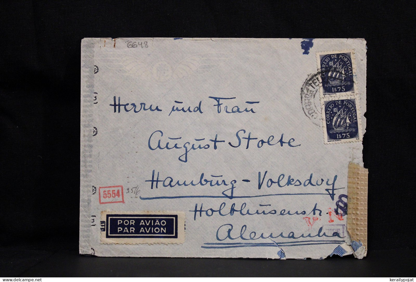 Portugal 1944 Censored Air Mail Cover To Hamburg Germany__(6648) - Lettres & Documents