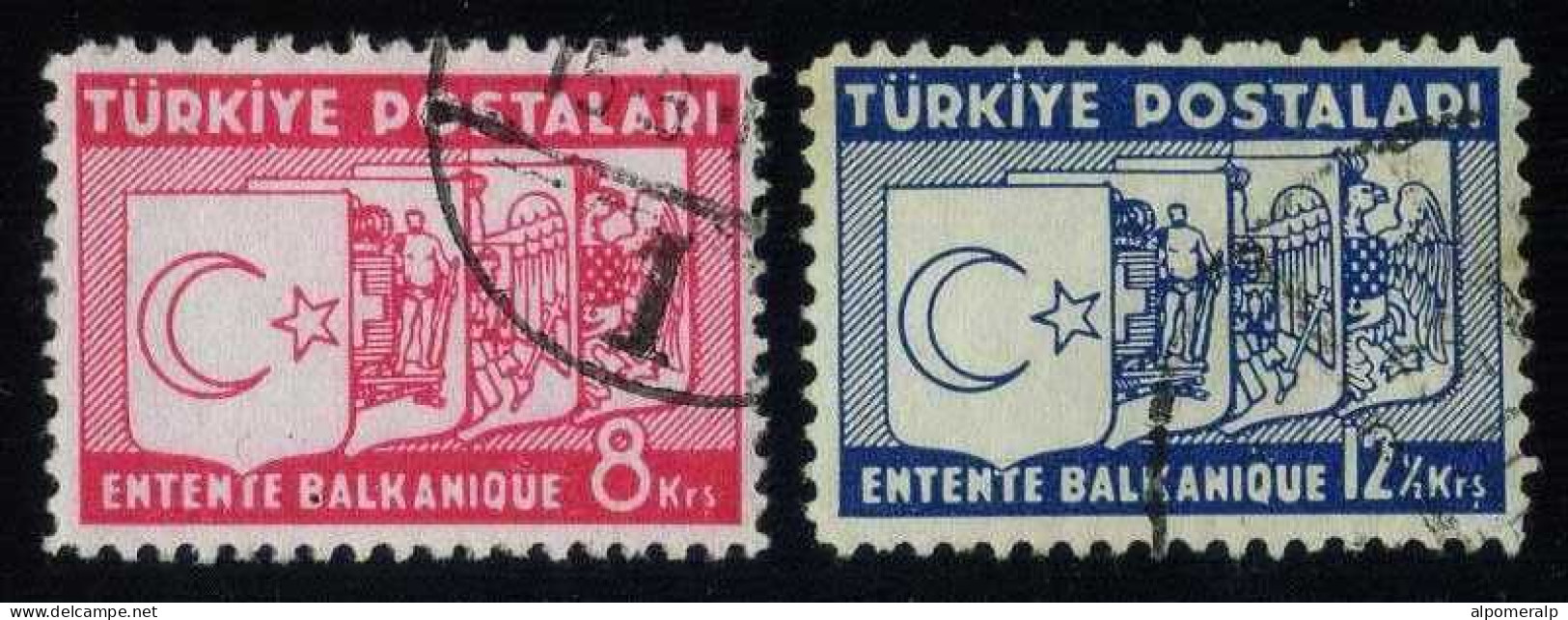 Türkiye 1937 Mi 1014-1015 Balkan Entente, Treaty | Coat Of Arms Of The States Of The Entente, Joint Issues - Oblitérés