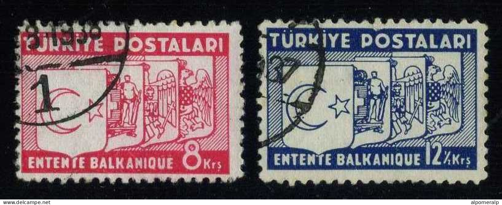 Türkiye 1937 Mi 1014-1015 Balkan Entente, Treaty | Coat Of Arms Of The States Of The Entente, Joint Issues - Gebraucht