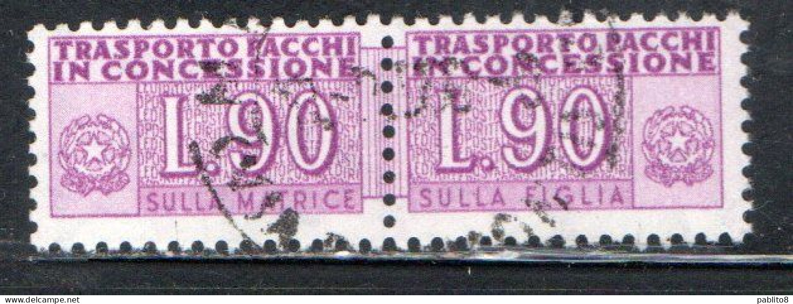 ITALIA REPUBBLICA ITALY REPUBLIC 1955 1981 PACCHI IN CONCESSIONE PARCEL POST STELLE STARS 1958 LIRE 90 USATO USED OBLIT - Consigned Parcels