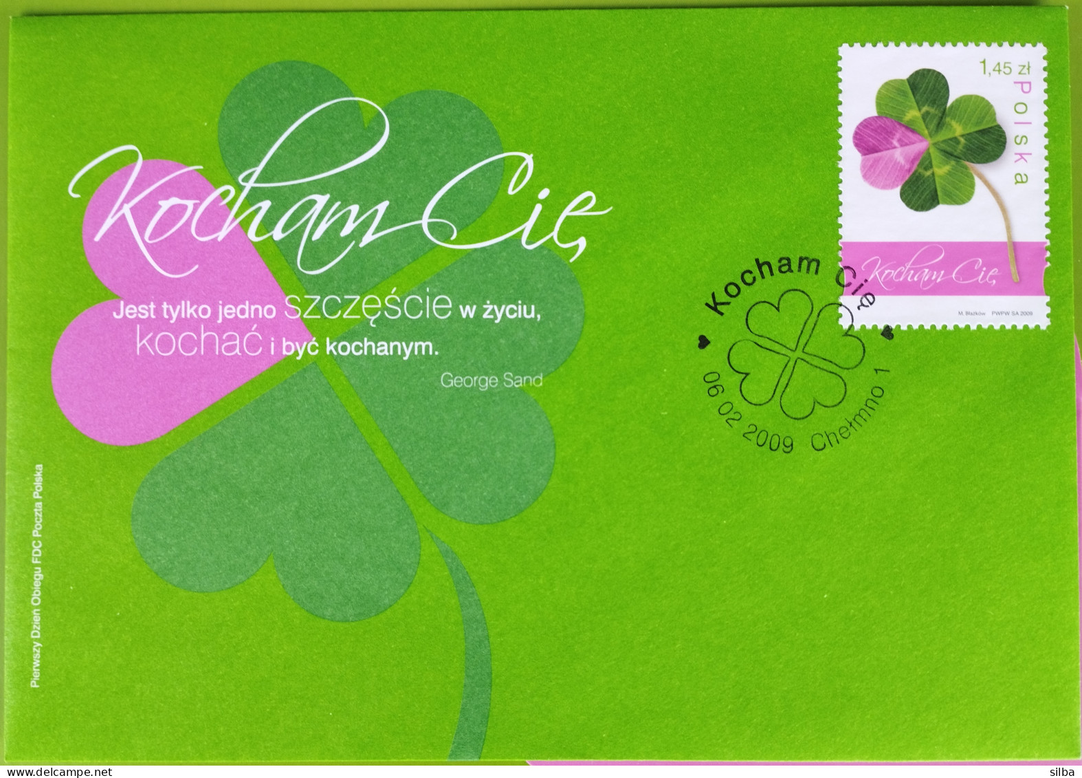 Poland 2009 / Valentines Day, Celebration, Love, Four-leaf Clover, Happiness / MNH Stamp + FDC / Souvenir Folder - Brieven En Documenten