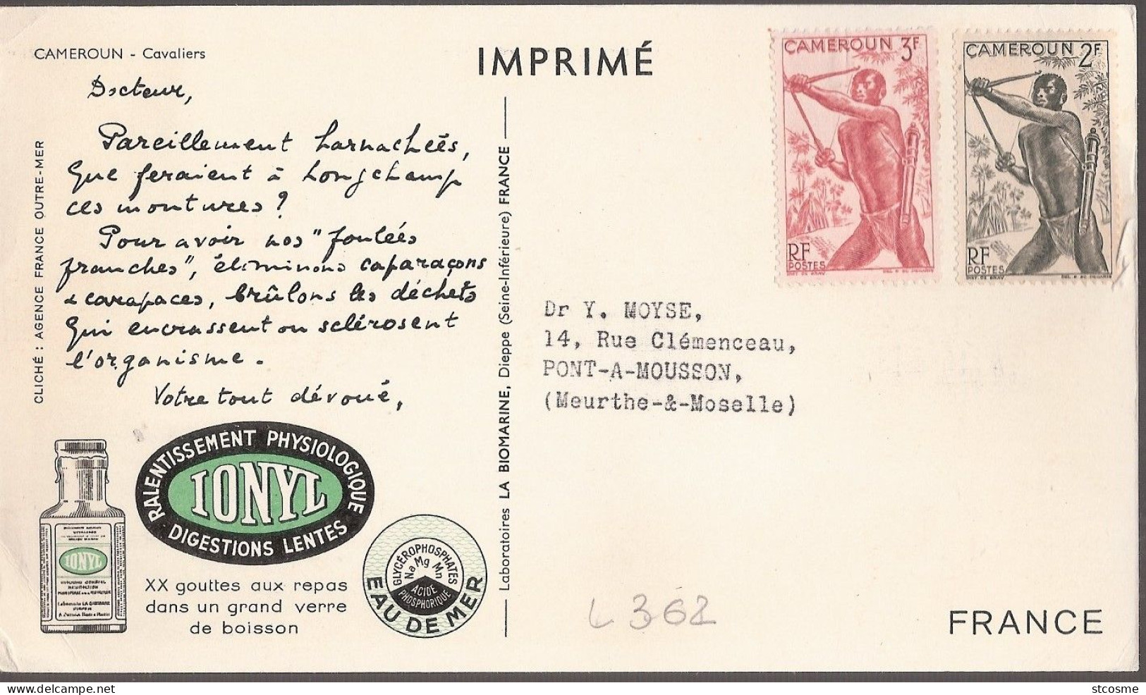 L362 Carte Plasmarine Onyl Du Cameroun - Briefe U. Dokumente