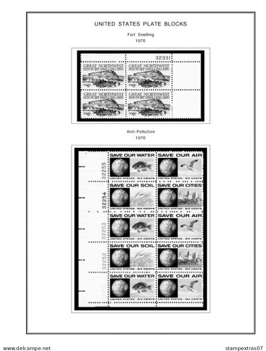 US 1970-1979 PLATE BLOCKS STAMP ALBUM PAGES (112 B&w Illustrated Pages) - Engels