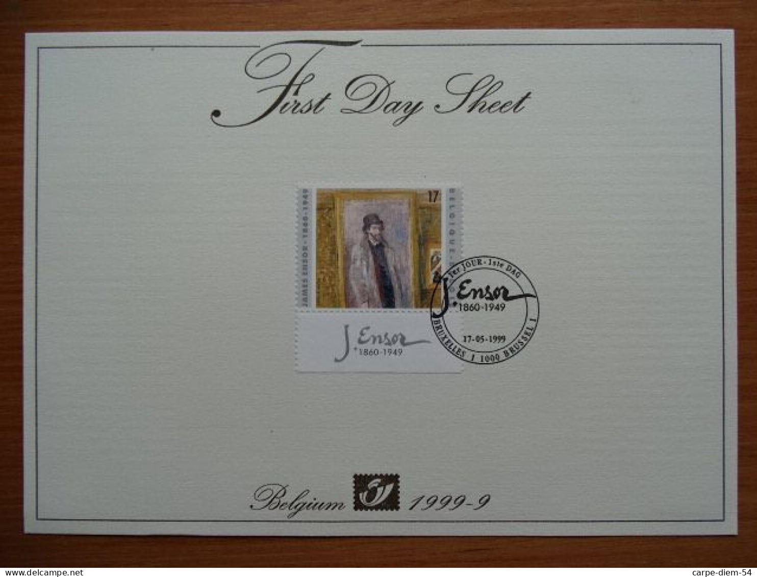 Belgique & Israel - First Day Sheet + Enveloppe FDC + 2 timbres non oblitérés - James Ensor - 1999