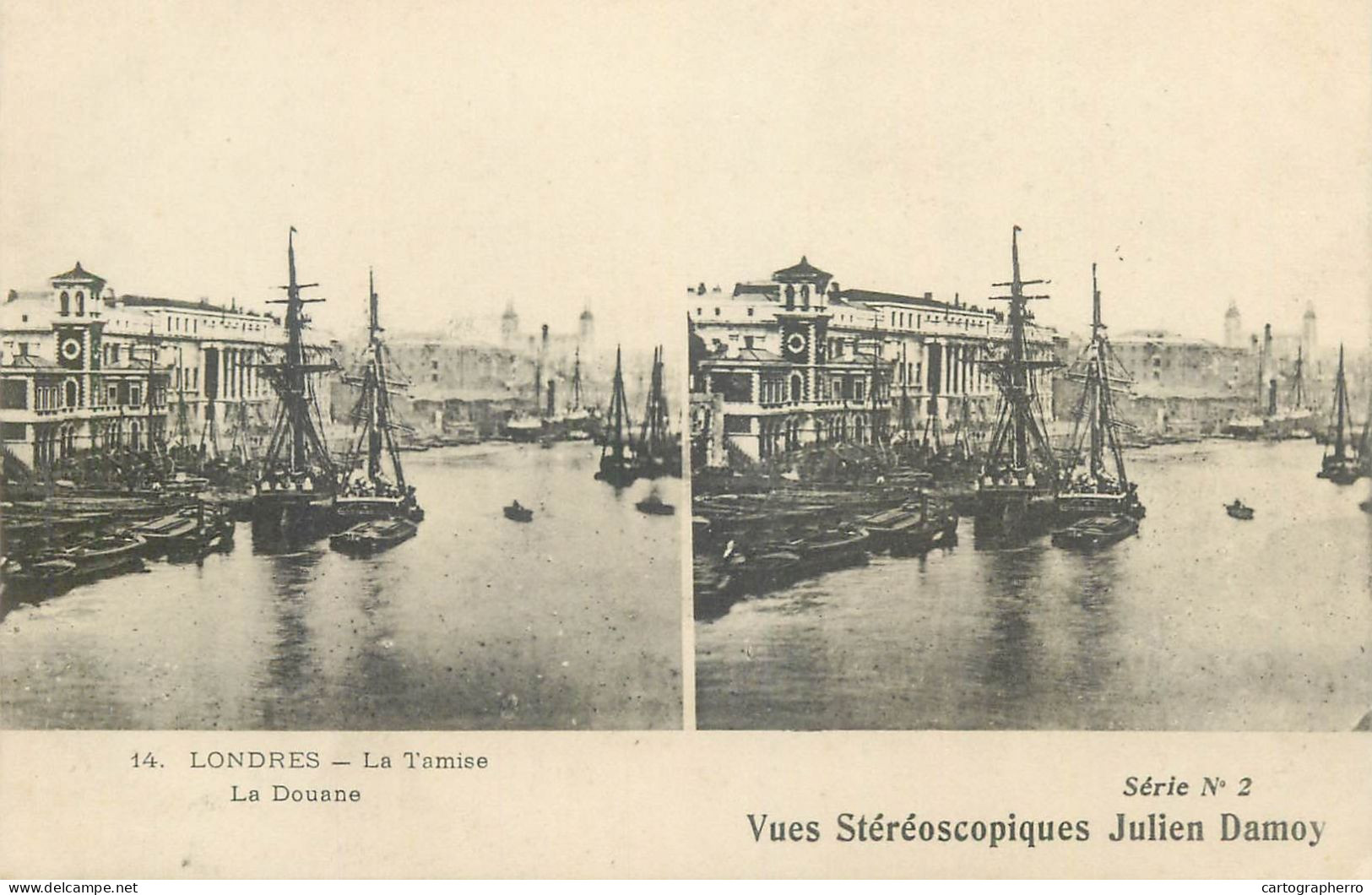 Stereographic View Stereo Postcard Julien Damoy LONDON River Thames Customs And Pier - River Thames