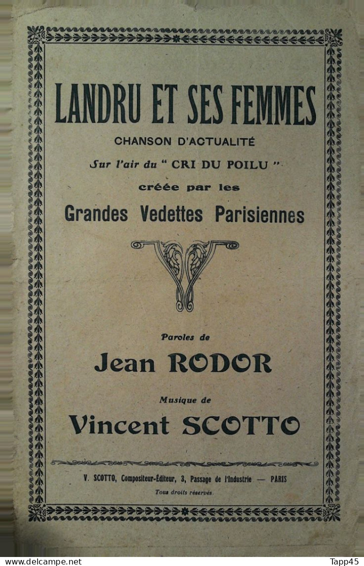 Landru Et Ses Femmes  > Partition Musicale Ancienne > Voir Aussi La Rubrique  Delcampe 18607 > Réf: 3/04/2023 - Gesang (solo)