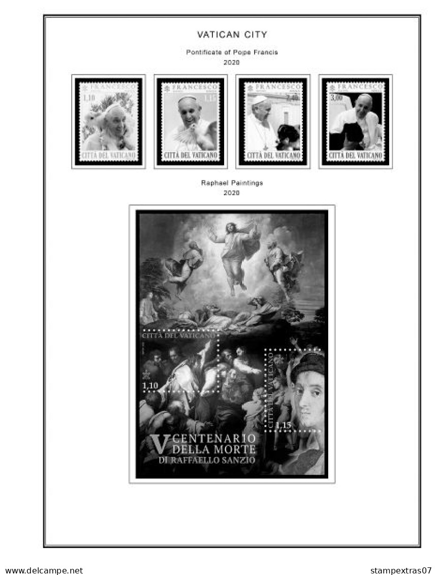 VATICAN 1929-2010 + 2011-2020 STAMP ALBUM PAGES (235 b&w illustrated pages)