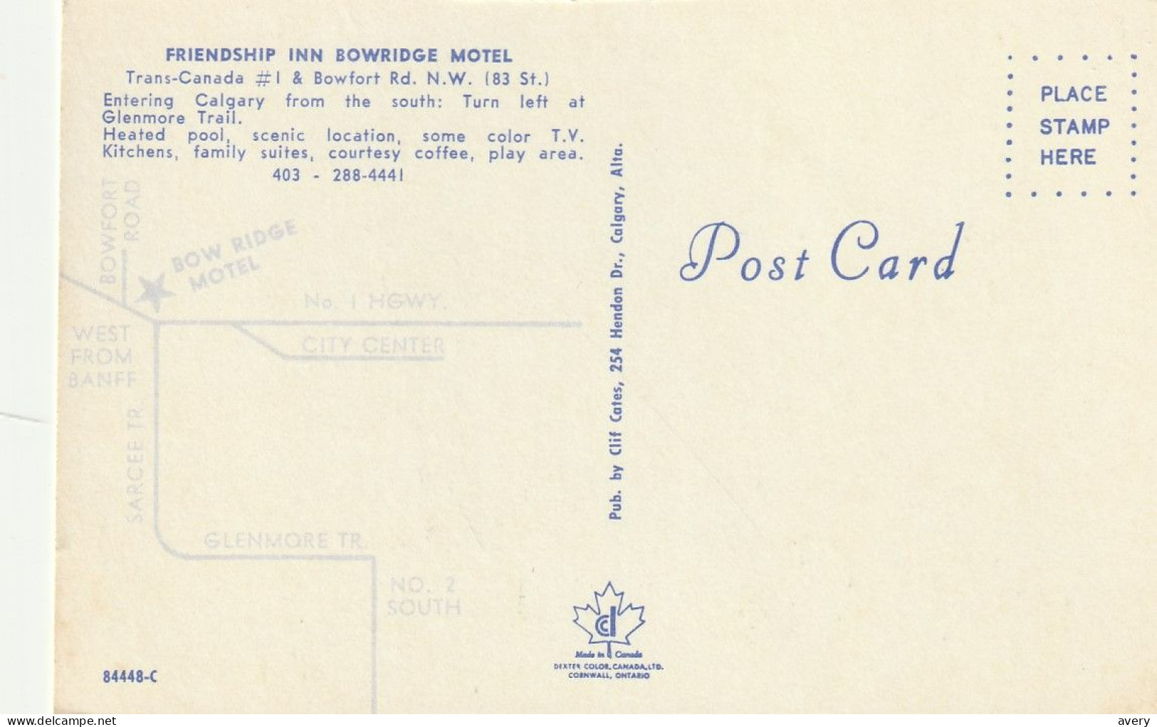 Friendship Inn, Bowridge Motel, Calgary, Alberta  Faint Location Map On Back - Calgary