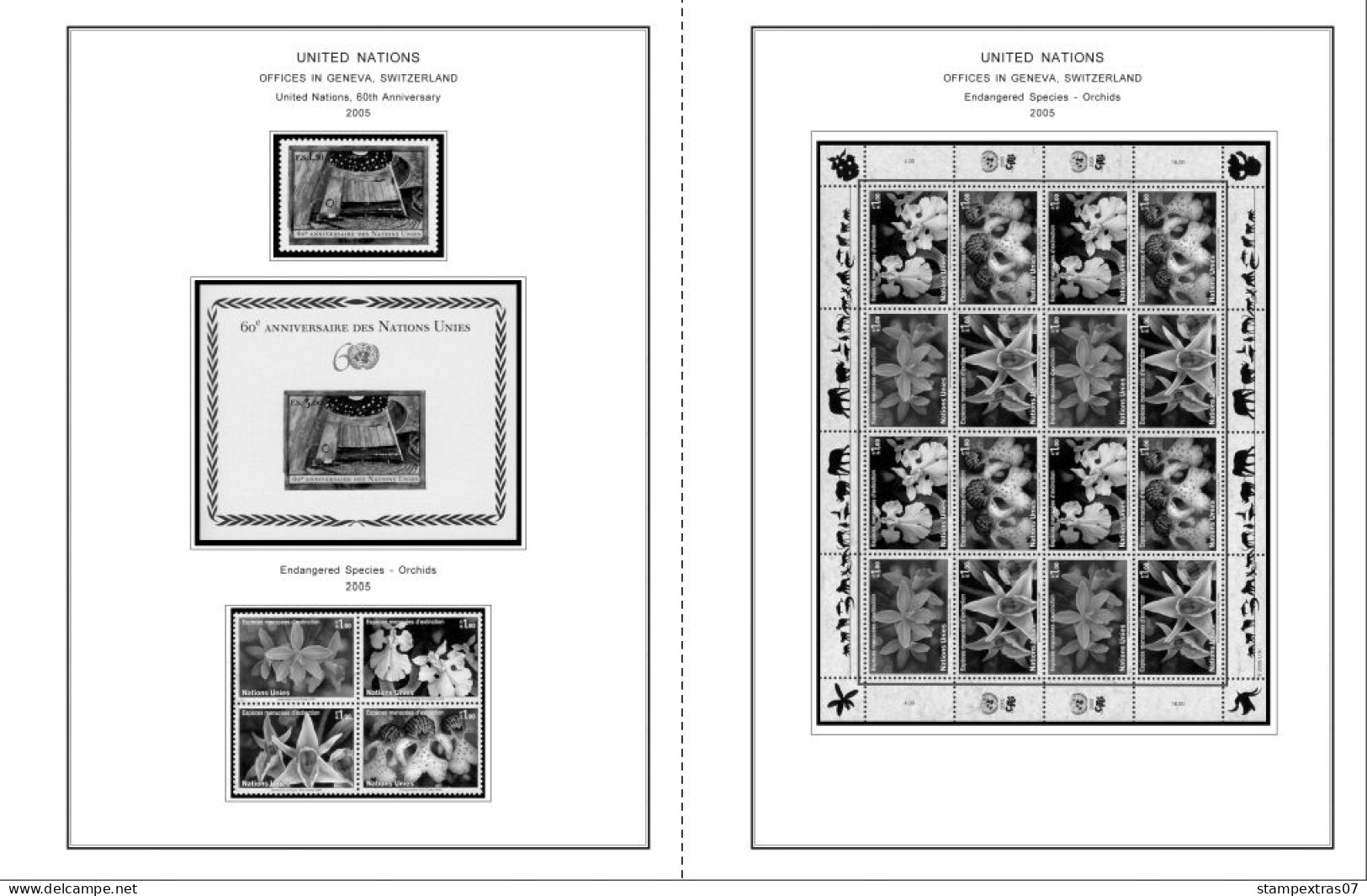 UNITED NATIONS - GENEVA 1969-2020 STAMP ALBUM PAGES (166 b&w illustrated pages)