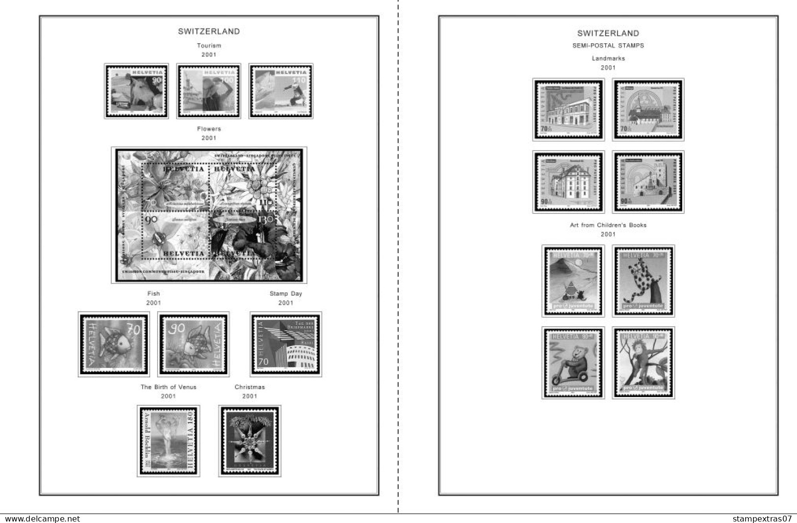 SWITZERLAND 1843-2010 + 2011-2020 STAMP ALBUM PAGES (277 B&w Illustrated Pages) - English