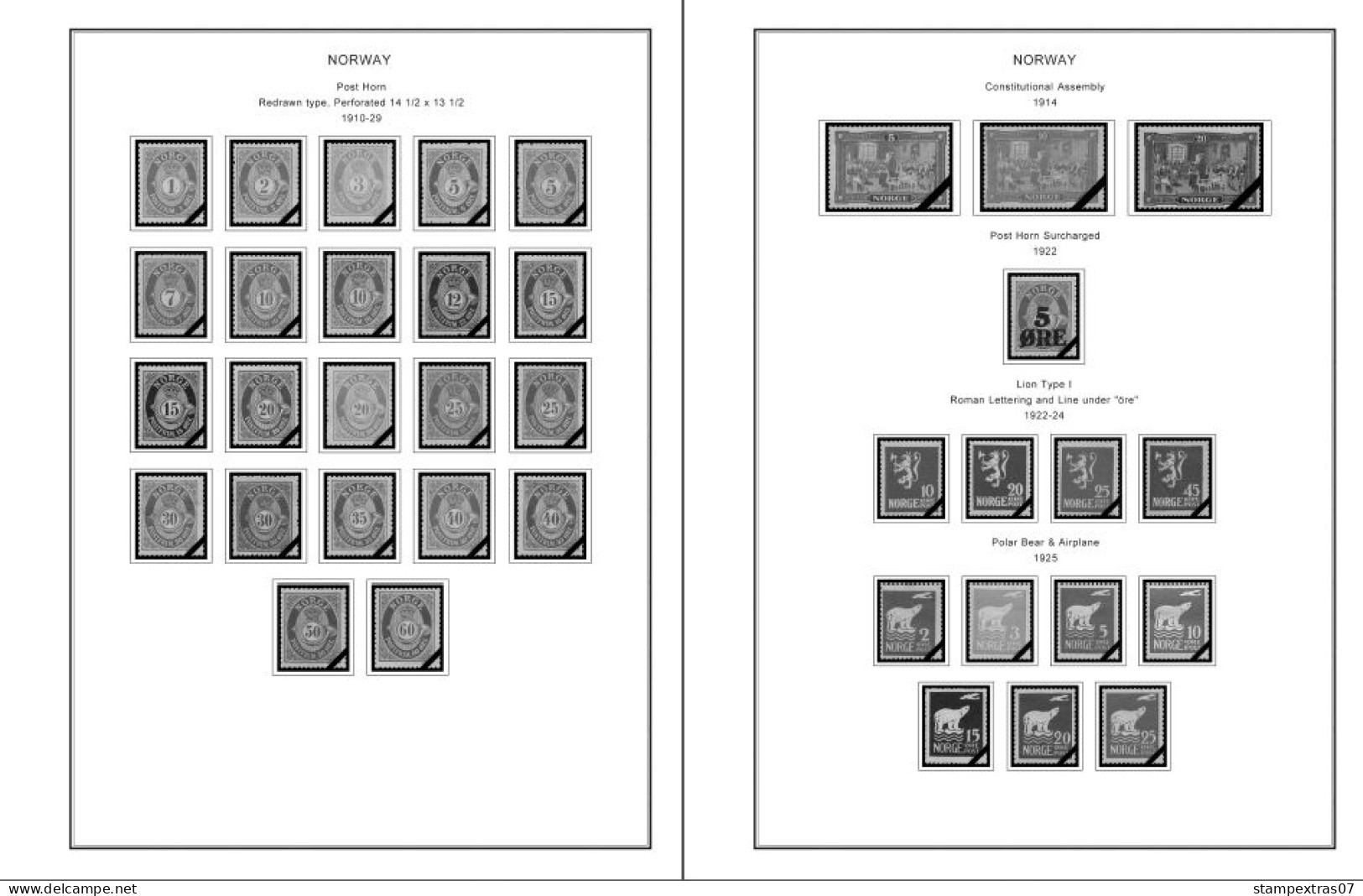 NORWAY 1855-2010 STAMP ALBUM PAGES (183 B&w Illustrated Pages) - Anglais