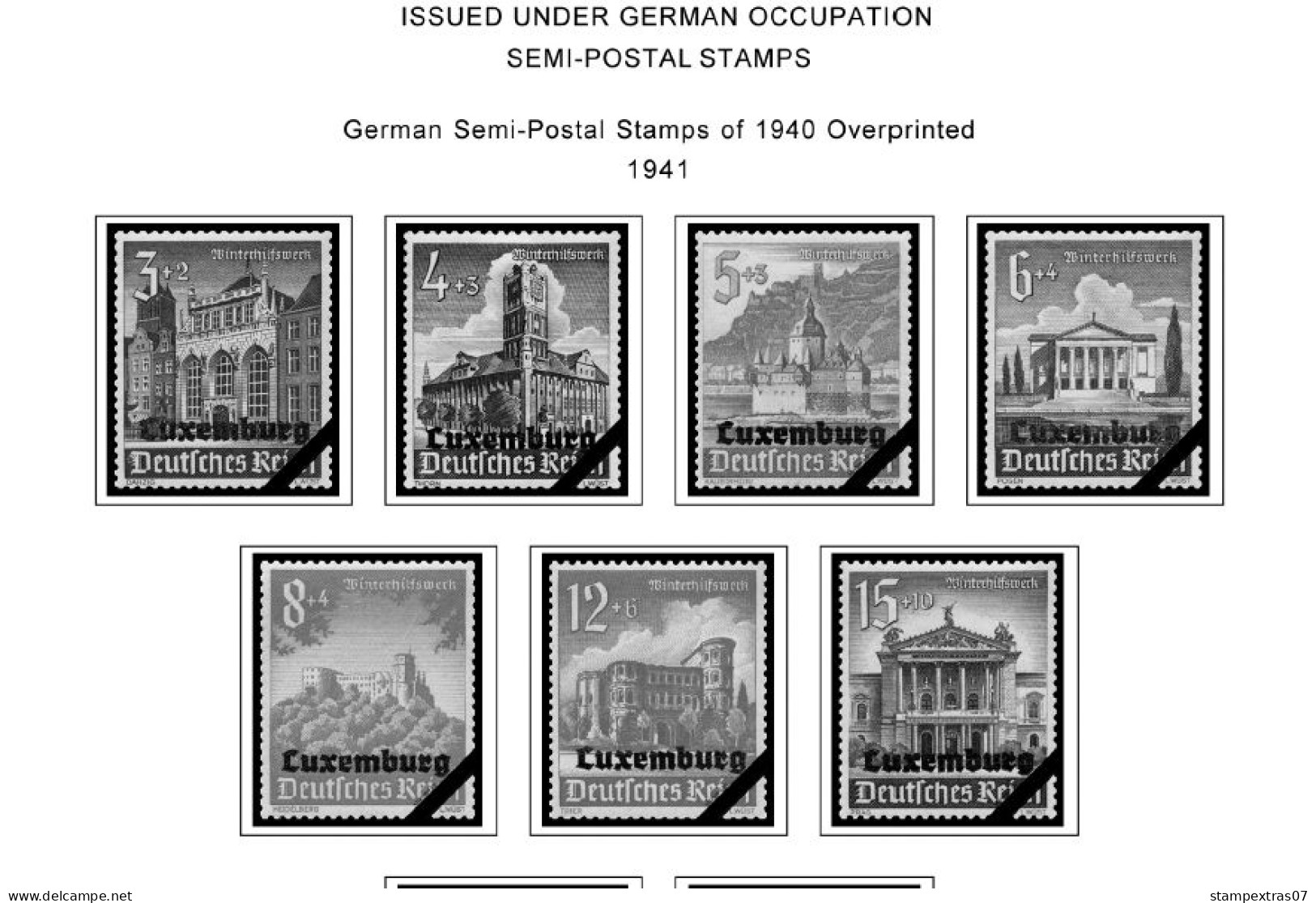 LUXEMBOURG 1852-2010 + 2011-2020 STAMP ALBUM PAGES (244 b&w illustrated pages)