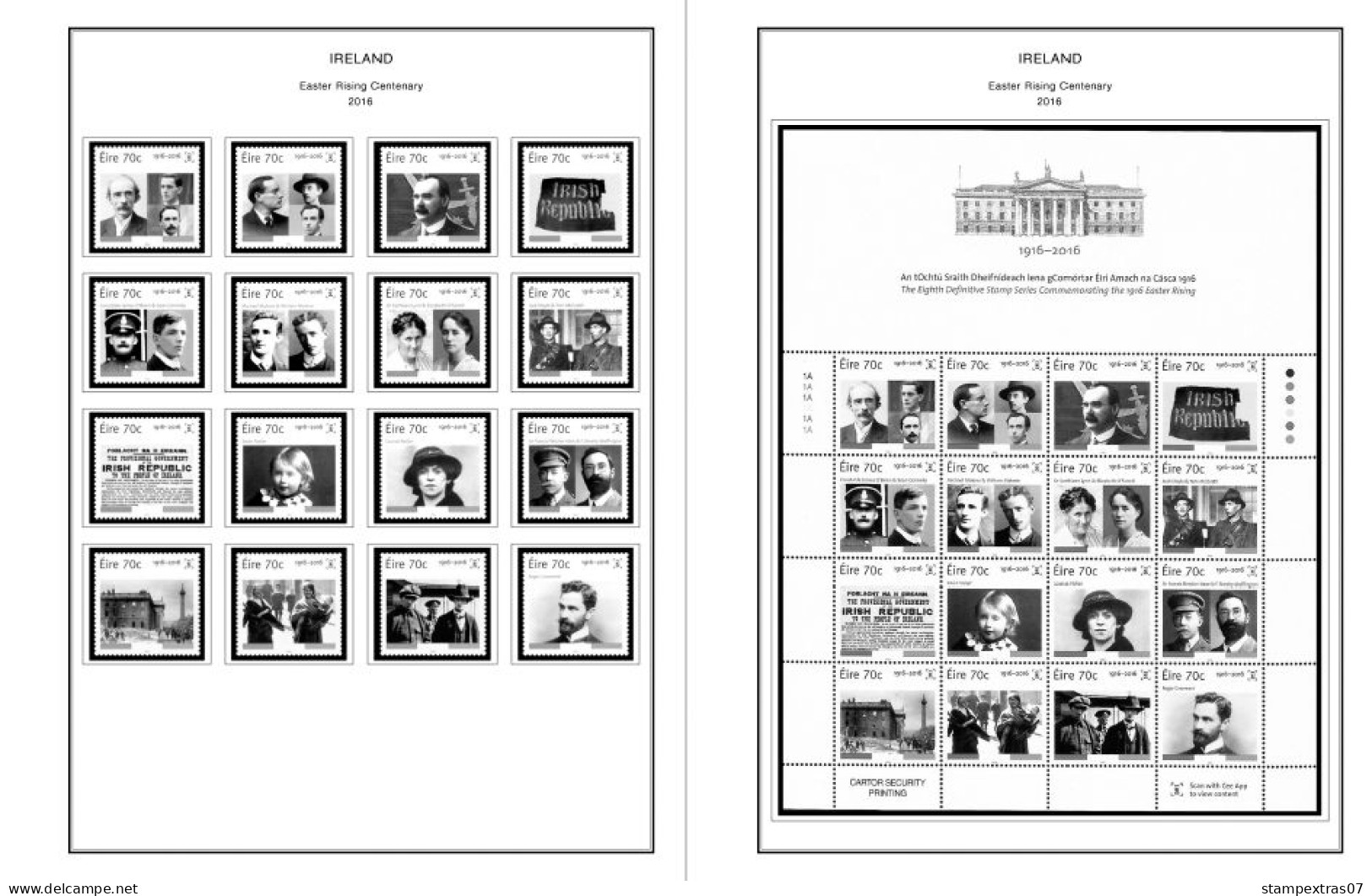 IRELAND 1922-2010 + 2011-2020 STAMP ALBUM PAGES (336 b&w illustrated pages)