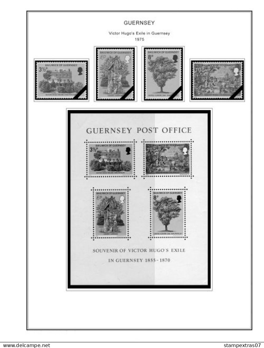 GB GUERNSEY 1958-2010 + 2011- 2020 STAMP ALBUM PAGES (212 b&w illustrated pages)