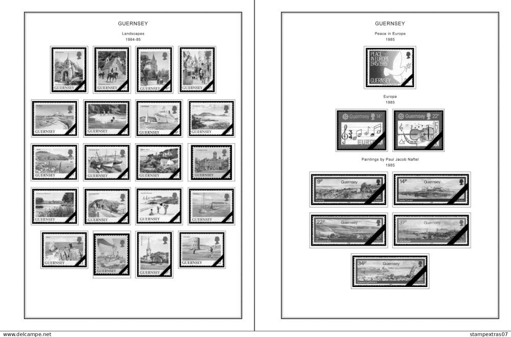 GB GUERNSEY 1958-2010 + 2011- 2020 STAMP ALBUM PAGES (212 b&w illustrated pages)