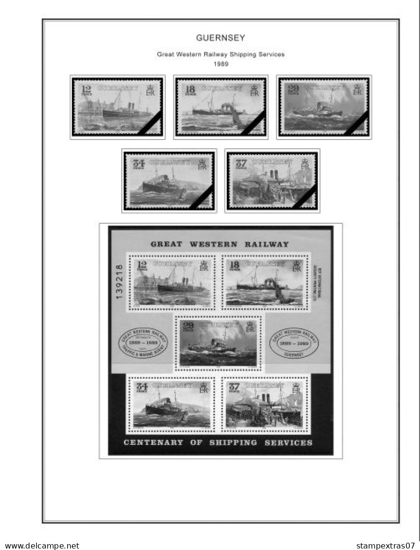 GB GUERNSEY 1958-2010 + 2011- 2020 STAMP ALBUM PAGES (212 b&w illustrated pages)